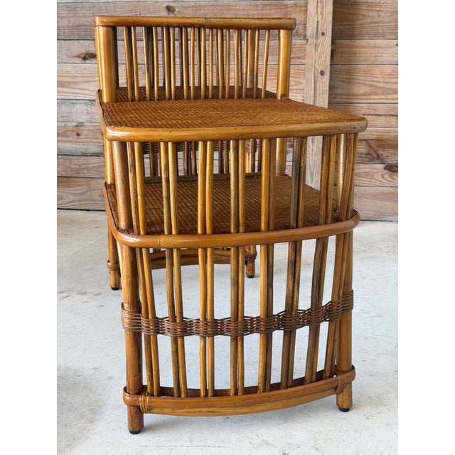 Contemporary Vintage Boho Rattan Tiered Side-Center Table For Sale - Image 3 of 11