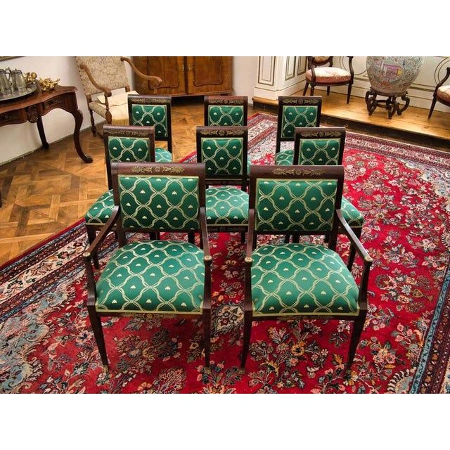 Original from 1815, newly upholstered in luxurious Napoleon Bonaparte fabric This exclusive set, consisting of six chairs...
