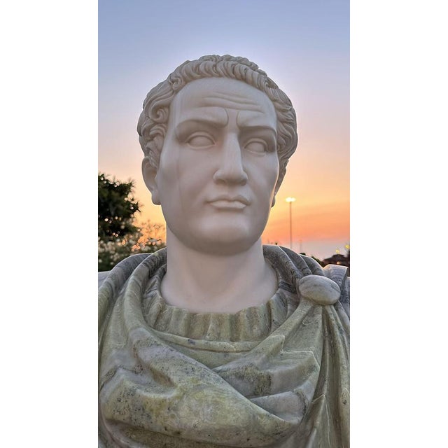 1950s Huge Bust of Roman Emperor, 1950, Marble For Sale - Image 5 of 10