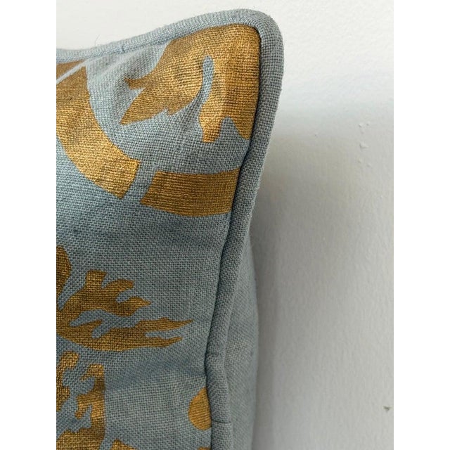 Nomi Stenciled Linen Lumbar Pillows in Celeste Blue, Usa For Sale In Los Angeles - Image 6 of 11