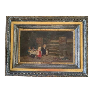 19th Century "The Garden Party" Genre Scene Figurative Oil Painting, Framed