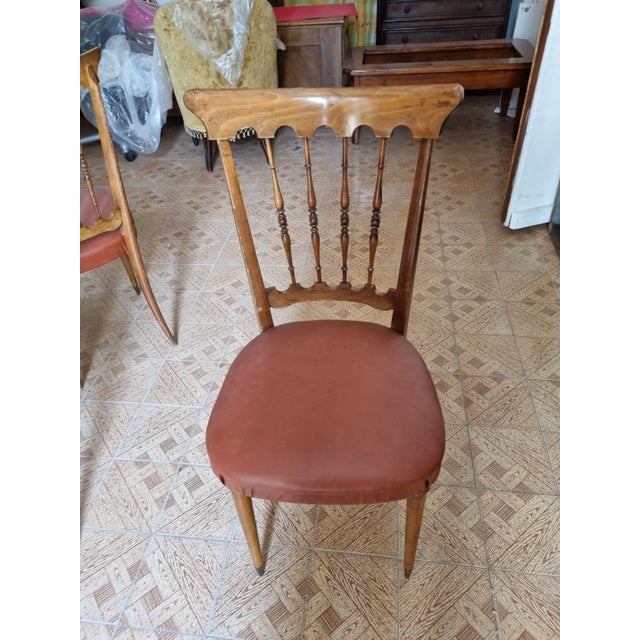 Four Oak Chairs with Imitation Leather Seats, 1952, Set of 4 For Sale - Image 3 of 5