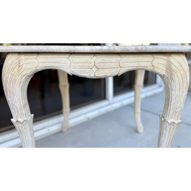 Pair of French Provincial-Style Side Tables With Marble Tops and Carved Wooden Legs For Sale In Miami - Image 6 of 7