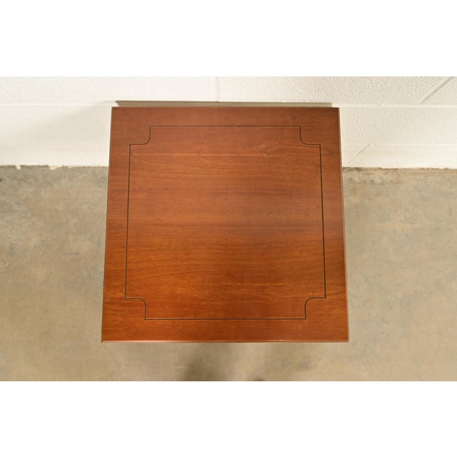 Brown Hollywood Regency Cherry Wood and Cream Lacquered Pedestal Tea Table or Occasional Side Table by Mersman, Circa 1960s For Sale - Image 8 of 10