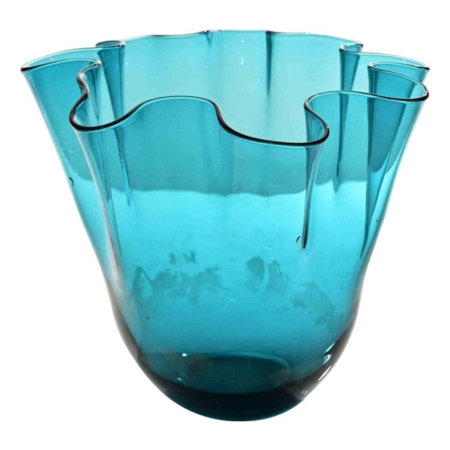 Vintage Turquoise Glass Vase, Italy, 1970s For Sale