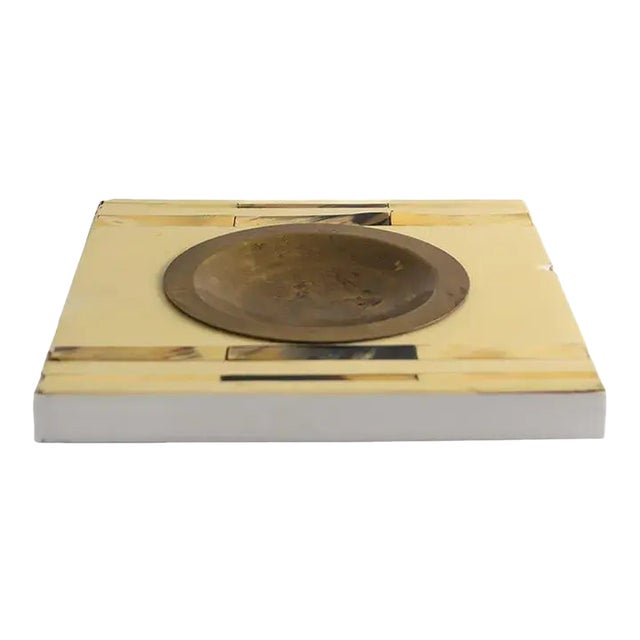 Vintage Horn Inlay Square Ashtray Catchall With Brass Center For Sale