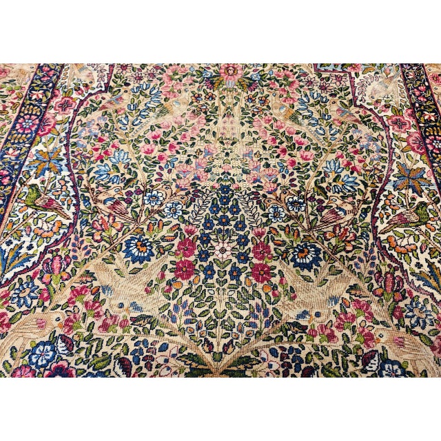 Antique Persian Kerman Lavar Rug, Hand-Knotted Wool, Tree of Life Pattern, Ivory & Turquoise, 5x8 For Sale - Image 12 of 14