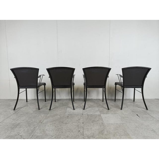 Metal Vintage Black Leather Dining Chairs attributed to Arrben, 1980s, Set of 4 For Sale - Image 7 of 14