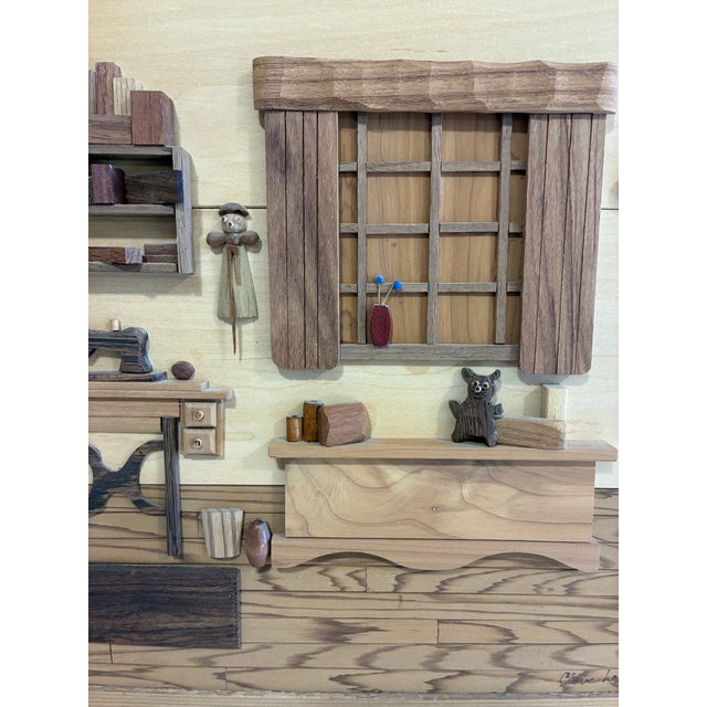 Signed Wood Marquetry Diorama"Grandma's Passion" by Cleve Lewis, 1994 For Sale - Image 4 of 18