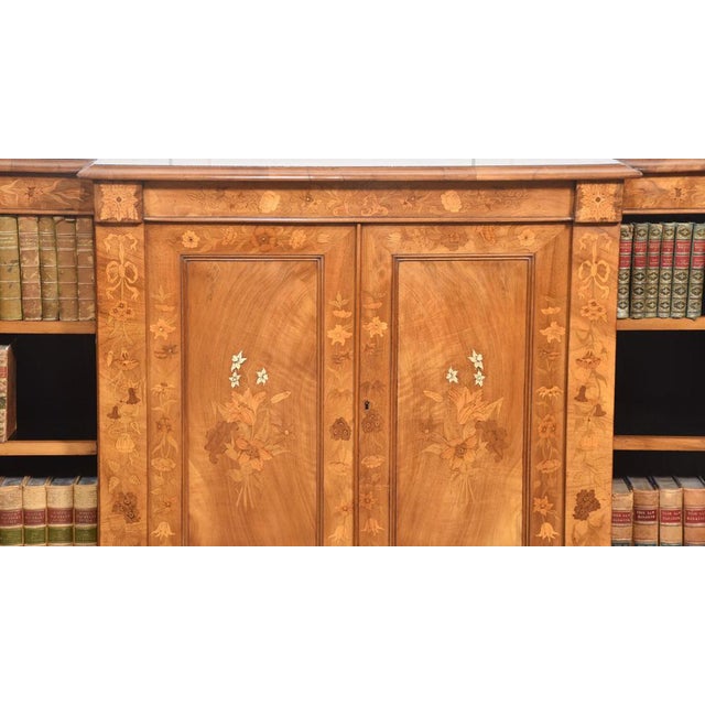 Walnut Inlaid Breakfront Bookcase For Sale - Image 3 of 18