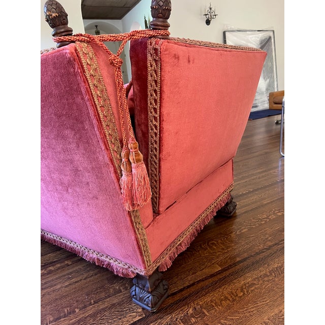 1920s Spanish Revival Tuxedo Couch in Red Velvet For Sale - Image 12 of 12
