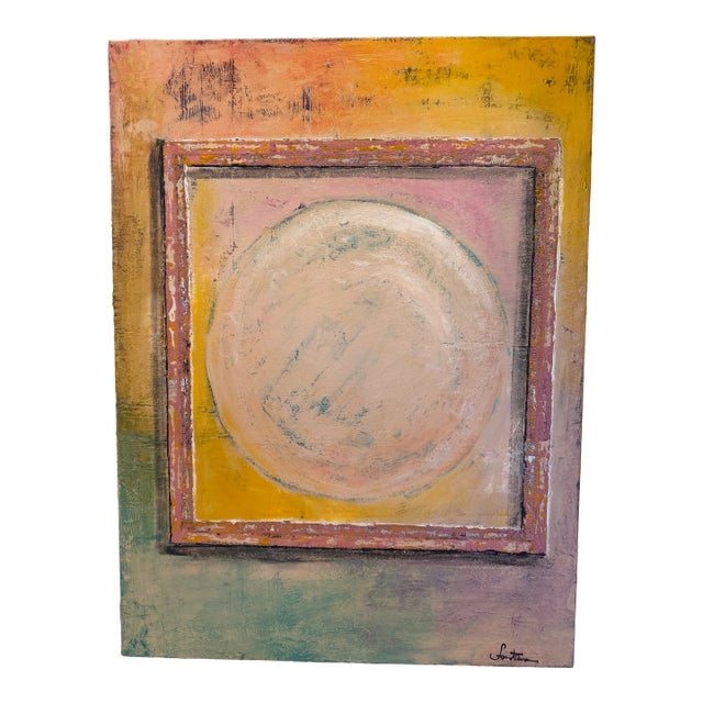 Paul Fontana Contemporary Abstract Painting – Textured Circle Composition, Signed For Sale