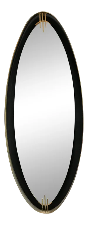 Oval Wall Mirror With Iron Floating and Brass Style Frame. Italy, 1970s