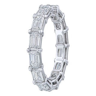 GIA Certified 4.27 Carat Emerald Cut East West Style Eternity Band, Size 6.75 For Sale