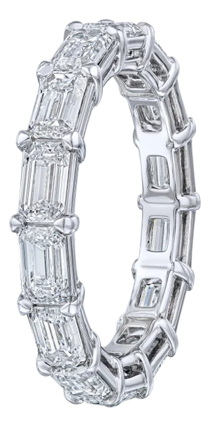 GIA Certified 4.27 Carat Emerald Cut East West Style Eternity Band, Size 6.75