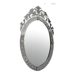 Large Venetian Style Floral Etched Oval Bevel Mirror For Sale