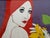 Bold, graphic original painting on paper depicting a white-skinned, red-haired woman surrounded by large yellow roses and...