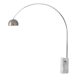 Nova of California Iconic Half Dome Floor Lamp - 95" Modern Arc Lamp, Satin Nickel Finish, White Marble Base, Dimmable For Sale