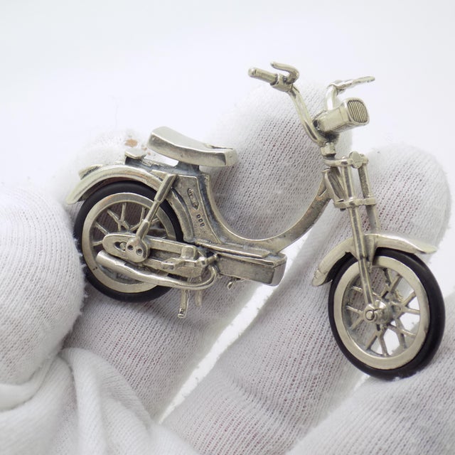 Vintage Italian Handmade Genuine Silver Moped Scooter Large Figurine, 1970s For Sale - Image 6 of 12