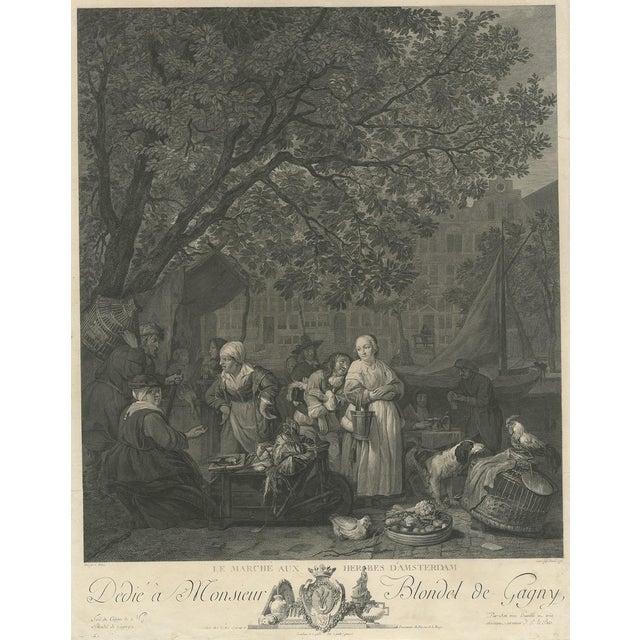 F.A. David after G. Metsu, Vegetable Market in Amsterdam, 1775, Paper For Sale