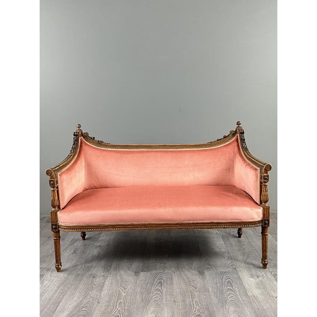 20th Century Louis XVI Style Sofa in Carved Wood and Velvet For Sale - Image 3 of 13