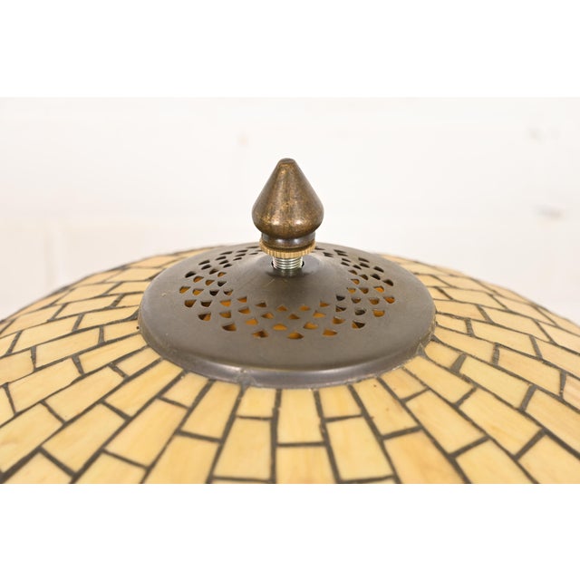 Tiffany Studios Style Arts & Crafts Table Lamp With Jeweled Caramel Glass Shade For Sale In South Bend - Image 6 of 11