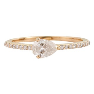 Pear-Shaped Natural Diamond Engagement Ring Size 4 in 14k Yellow Gold For Sale