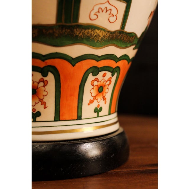 1950s Vintage Spanish Hand-Painted Porcelain Lamp with Floral Motifs, 1950s For Sale - Image 5 of 8