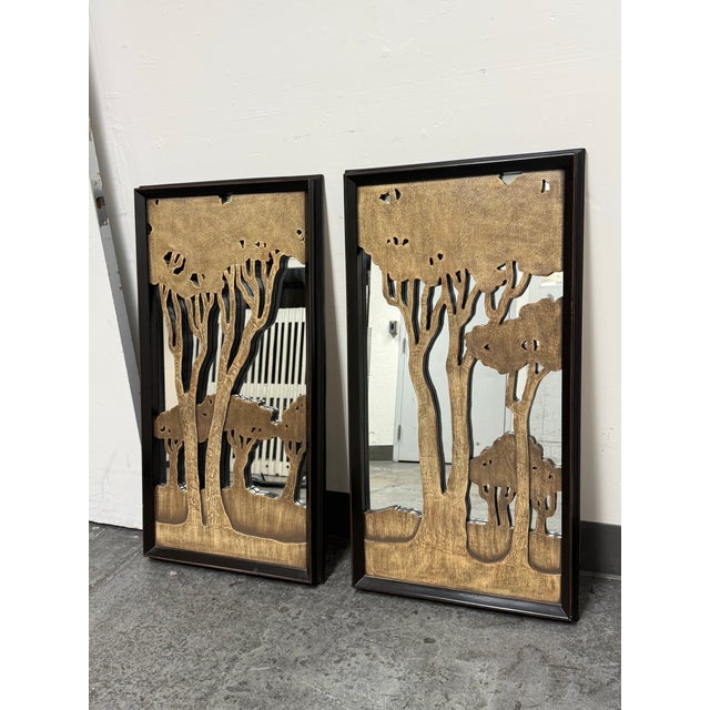 Design Plus Gallery presents a Pair of Trees Decorative Wall Mirrors from Artdreams Home. These coordinating rectangular...