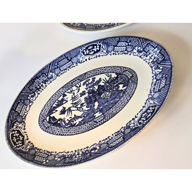 Ceramic Vintage Flow Blue Willow Ironstone Platters- Set of Two For Sale - Image 7 of 9