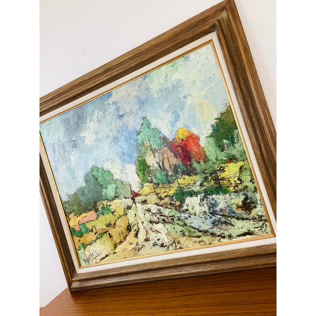 Abstract Vintage 1960s Original Abstract Lanscape Framed Art Painting by Jean Claude Mayodon For Sale - Image 3 of 11