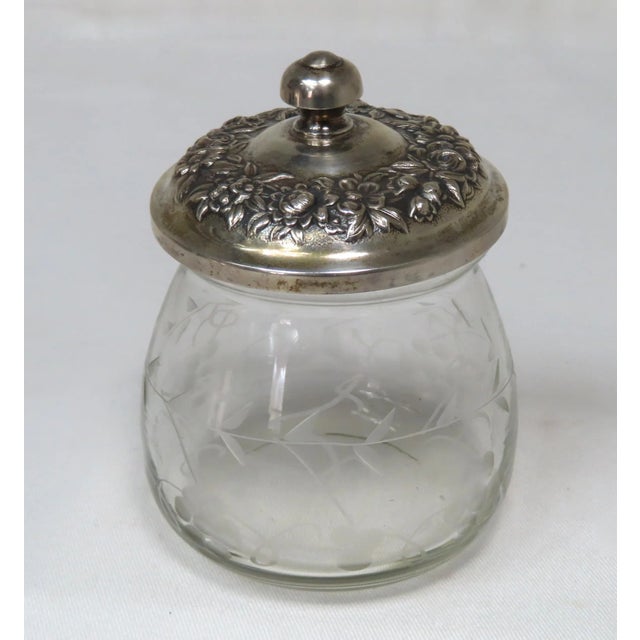 Vintage Kirk & Son Sterling Silver Etch Cut Glass Jam Jar For Sale - Image 4 of 13