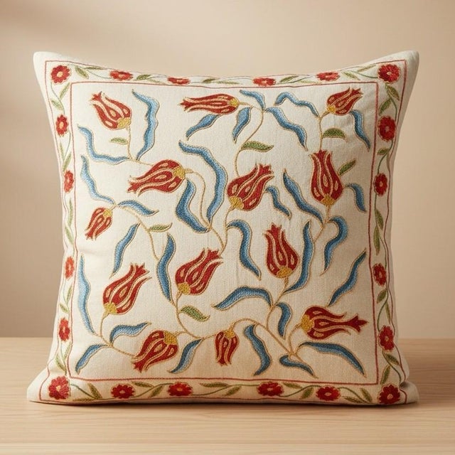 New Hand-Embroidered 100% Silk Cushion Cover – Authentic Uzbek Textile Art Elevate your home décor with this exquisite...