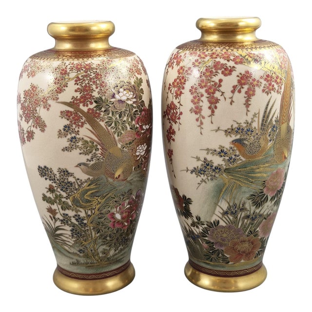 Japanese Early Showa Satsuma Vases by Manpei, Kobe, 1930s, Set of 2 For Sale - Image 6 of 12