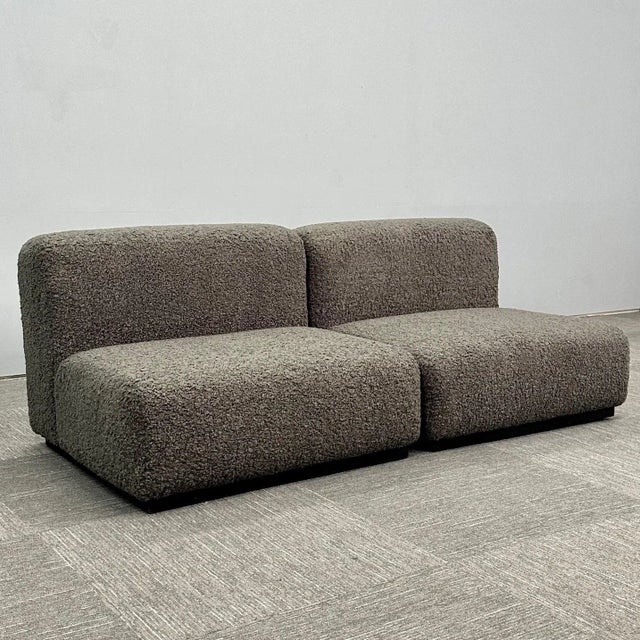Mid-Century Modern Stendig, Low Slipper Chairs, Gray Boucle, Painted Wood, Switzerland, 1960s For Sale - Image 3 of 13