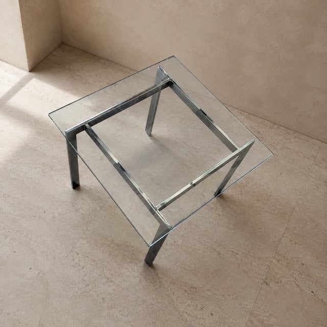 Silver Vintage Modernist Chrome and Clear Glass Square Side Table For Sale - Image 8 of 17