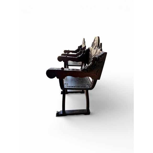 Wood Late 19th Century Renaissance Italian Pair Chairs, Hand Carved Walnut Wood For Sale - Image 7 of 12