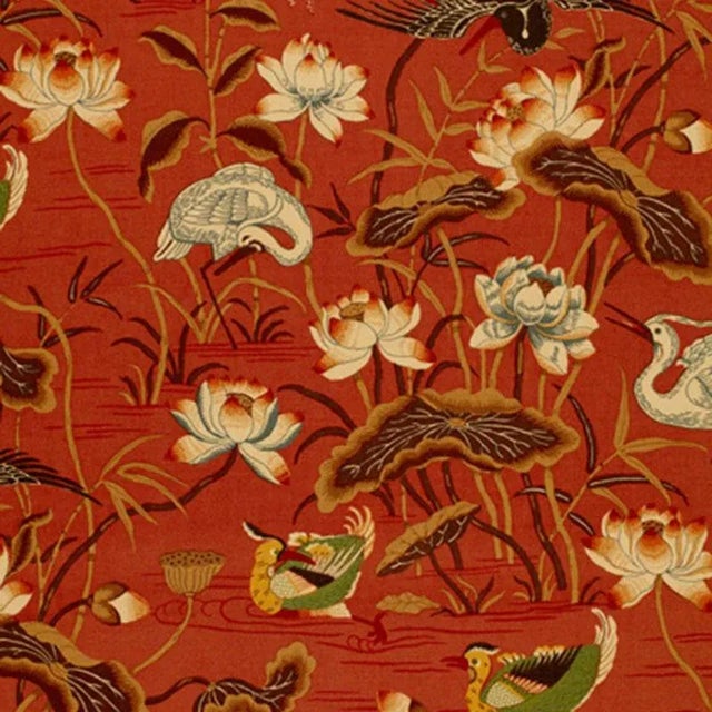Sample- Schumacher Lotus Garden Fabric in Lacquer For Sale