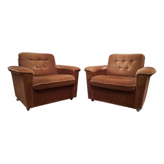 Mid-Century Modern Czech Lounge Armchairs with Rolling Casters, 1970, Set of 2 For Sale