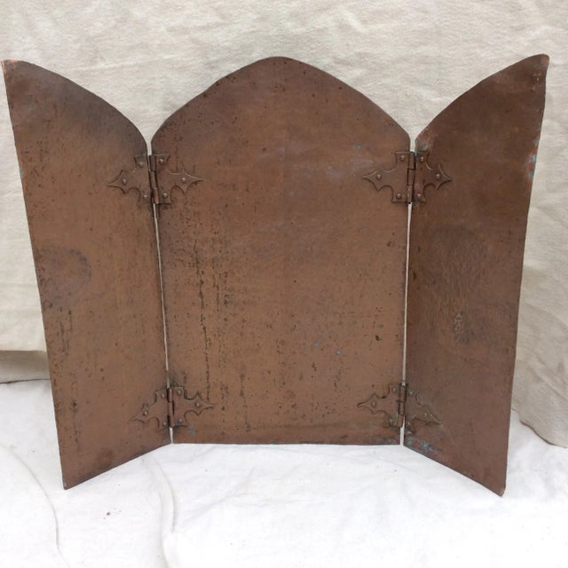Nice small Hammered Copper folding screen. This may have set in front of a small fire box or kitchen accent piece. It has...