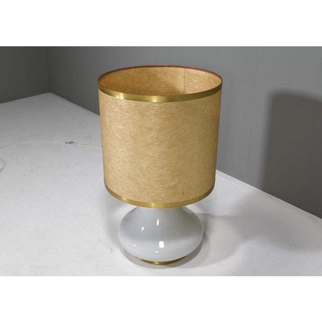 Large Italian Table Lamp in Opaline Glass and Brass, 1970s For Sale - Image 6 of 12