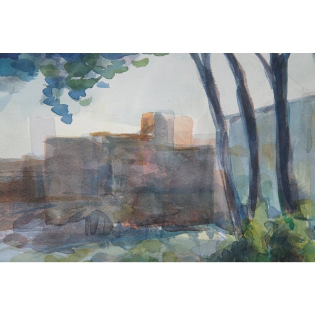 Vintage Marshall Turner Notel Motel Backyard Landscape Watercolor Painting 37" For Sale - Image 6 of 10