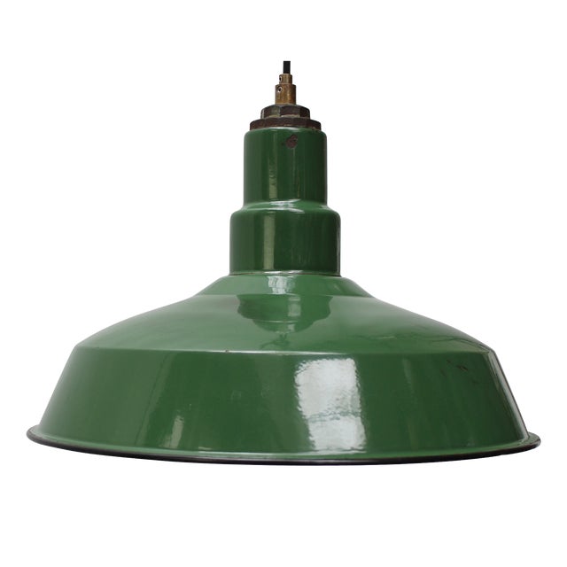 Vintage Industrial American Green Enamel Pendant Light For Sale