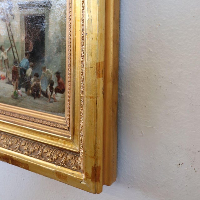 Children Playing, Oil Painting on Canvas, 19th Century, Framed For Sale - Image 8 of 16