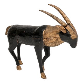 Antique Wood Parcel Gilt Sculpture of an Ibex, 1900 For Sale