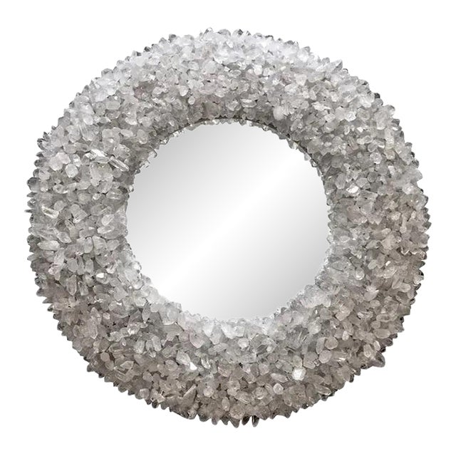 Contemporary Marjorie Skouras Circular Style Quartz Crystal Mirror 18x18 For Sale