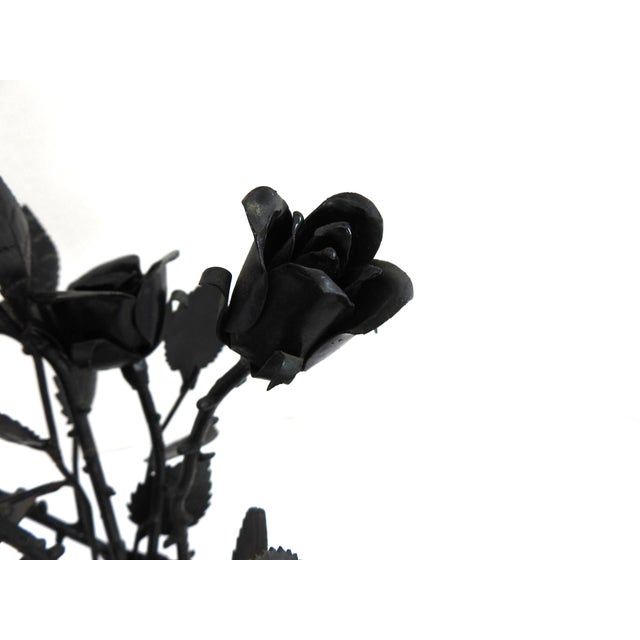 Black Late 20th Century Avant-Garde Hand-Forged Wrought Iron Rose Sculpture & Textured Metal Vessel For Sale - Image 8 of 10