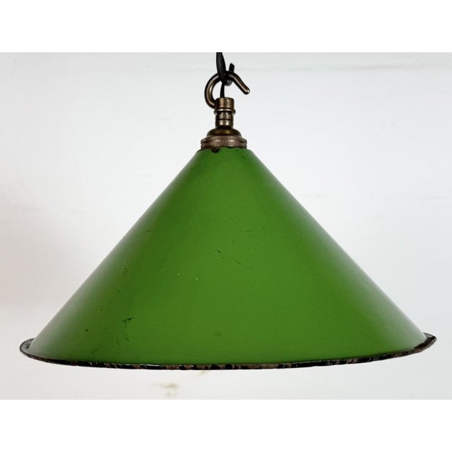 British Industrial Green Enamel Factory Pendant Lamp, 1950s For Sale - Image 6 of 17