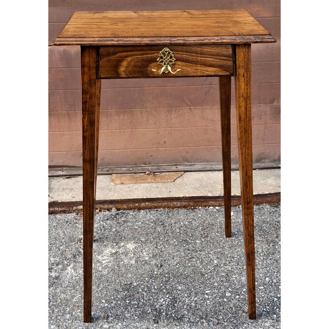 Brown Early 20th Century English Oak Directoire Style Tall Work Table With Chippendale Pull and Tapered Legs For Sale - Image 8 of 9