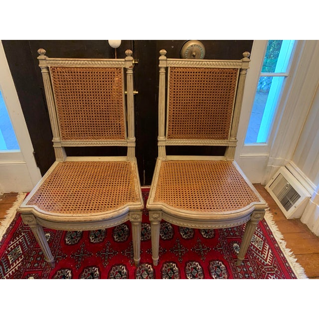 Wonderful pair of French neoclassic caned chairs from an Estate . Great condition with minimal flaws considering the age .